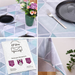 KP Home Triangular Luxe Charm Pattern  PVC Tablecloth – 200x137cm & 137x137cm Wipe Clean Waterproof Oilcloth for Indoor & Outdoor Use