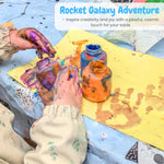 KP Home Blue Rocket Galaxy Adventure Pattern  PVC Tablecloth – 200x137cm & 137x137cm Wipe Clean Waterproof Oilcloth for Indoor & Outdoor Use