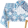 KP HOME White PVC Table Cloth Wipe Clean Tablecloth Oilcloth in Navy Blue Porto Tiles Print - Rectangular Tablecloth in 6 Seats Table Cloth Wipeable Waterproof Vinyl in Lisbon Moroccan Mosaic