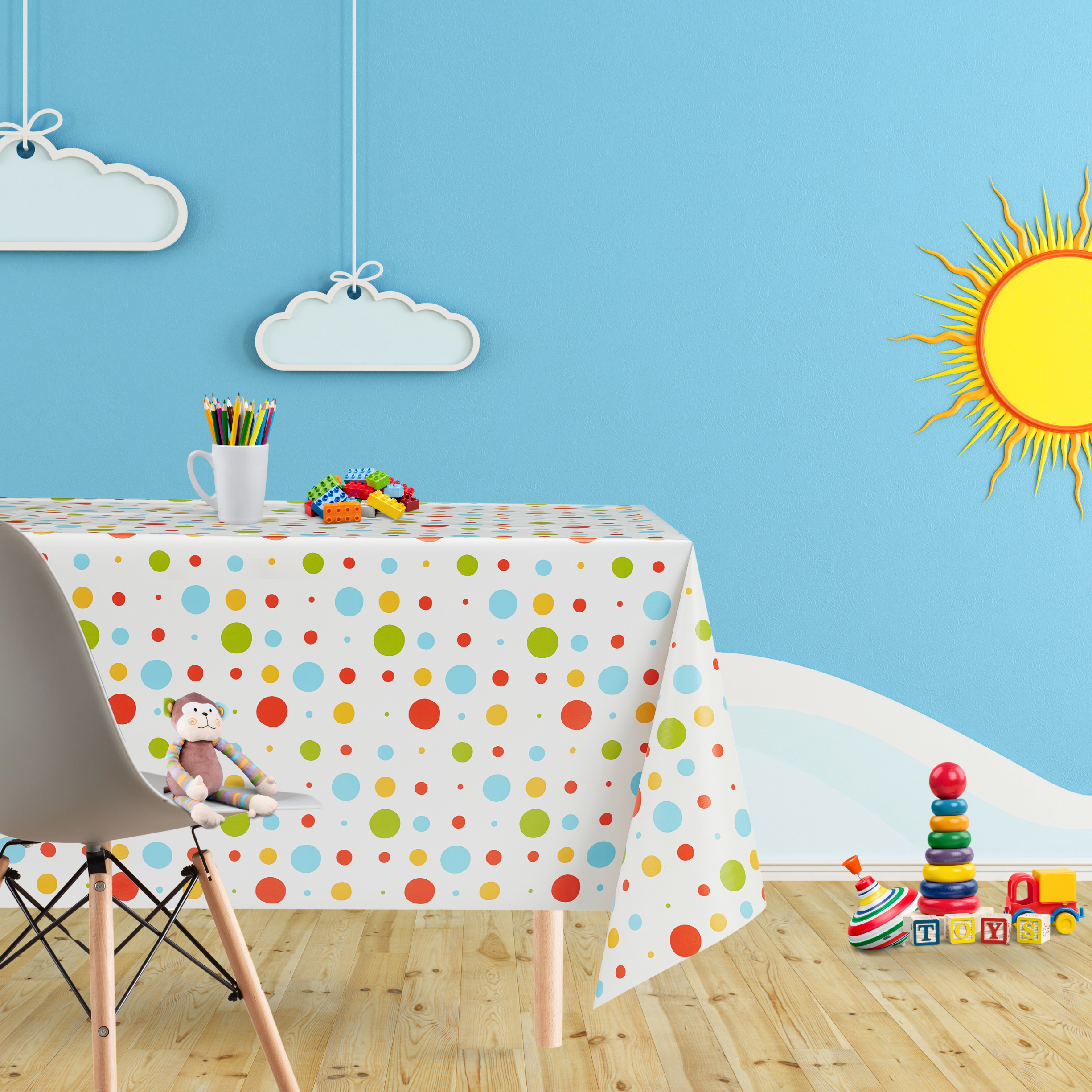KP HOME Wipe Clean Tablecloth Rectangular - PVC Wipeable Plastic Table Cloth for Outdoor - Waterproof Rectangle Kids Oilcloth 6 Seat Table Cover in Colorful Polka Dot Print