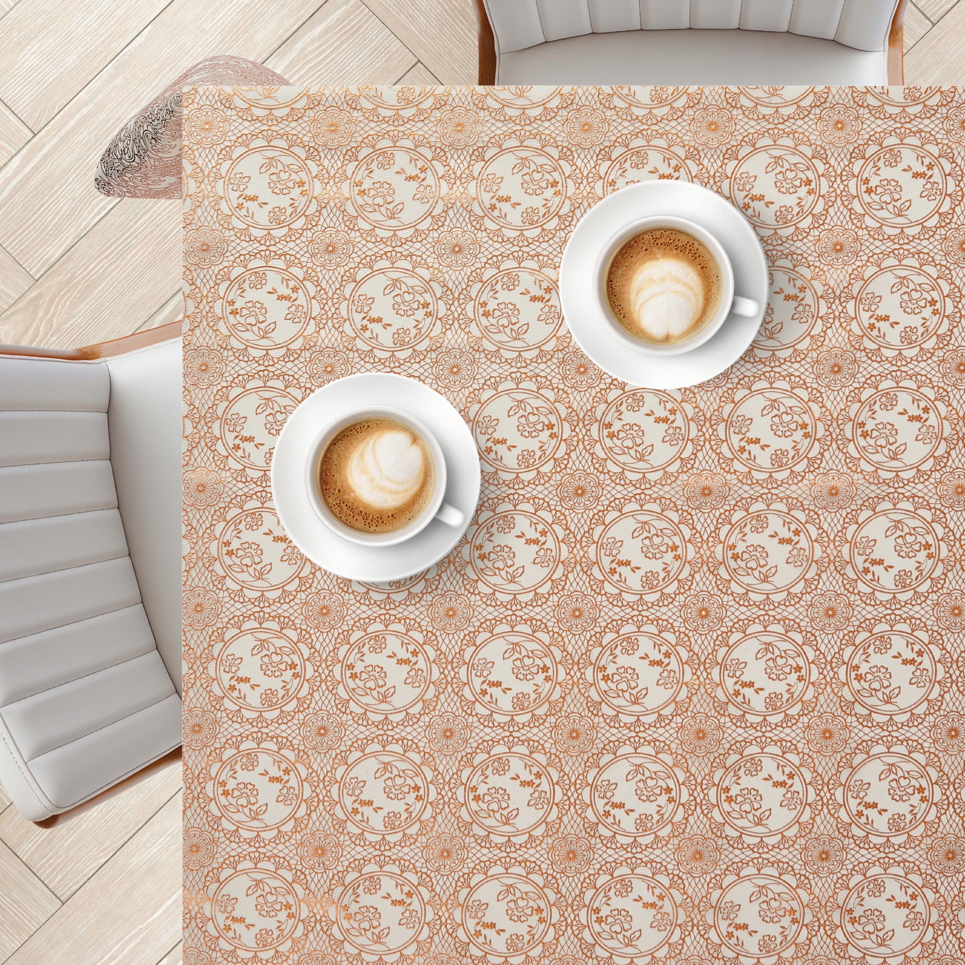 KP Home Golden Medallion Lace PVC Tablecloth – 200x137cm & 137x137cm Wipe Clean Waterproof Oilcloth for Indoor & Outdoor Use