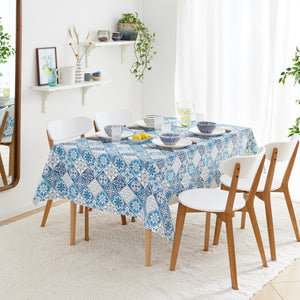 KP HOME White PVC Table Cloth Wipe Clean Tablecloth Oilcloth in Navy Blue Porto Tiles Print - Rectangular Tablecloth in 6 Seats Table Cloth Wipeable Waterproof Vinyl in Lisbon Moroccan Mosaic