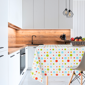 KP HOME Wipe Clean Tablecloth Rectangular - PVC Wipeable Plastic Table Cloth for Outdoor - Waterproof Rectangle Kids Oilcloth 6 Seat Table Cover in Colorful Polka Dot Print