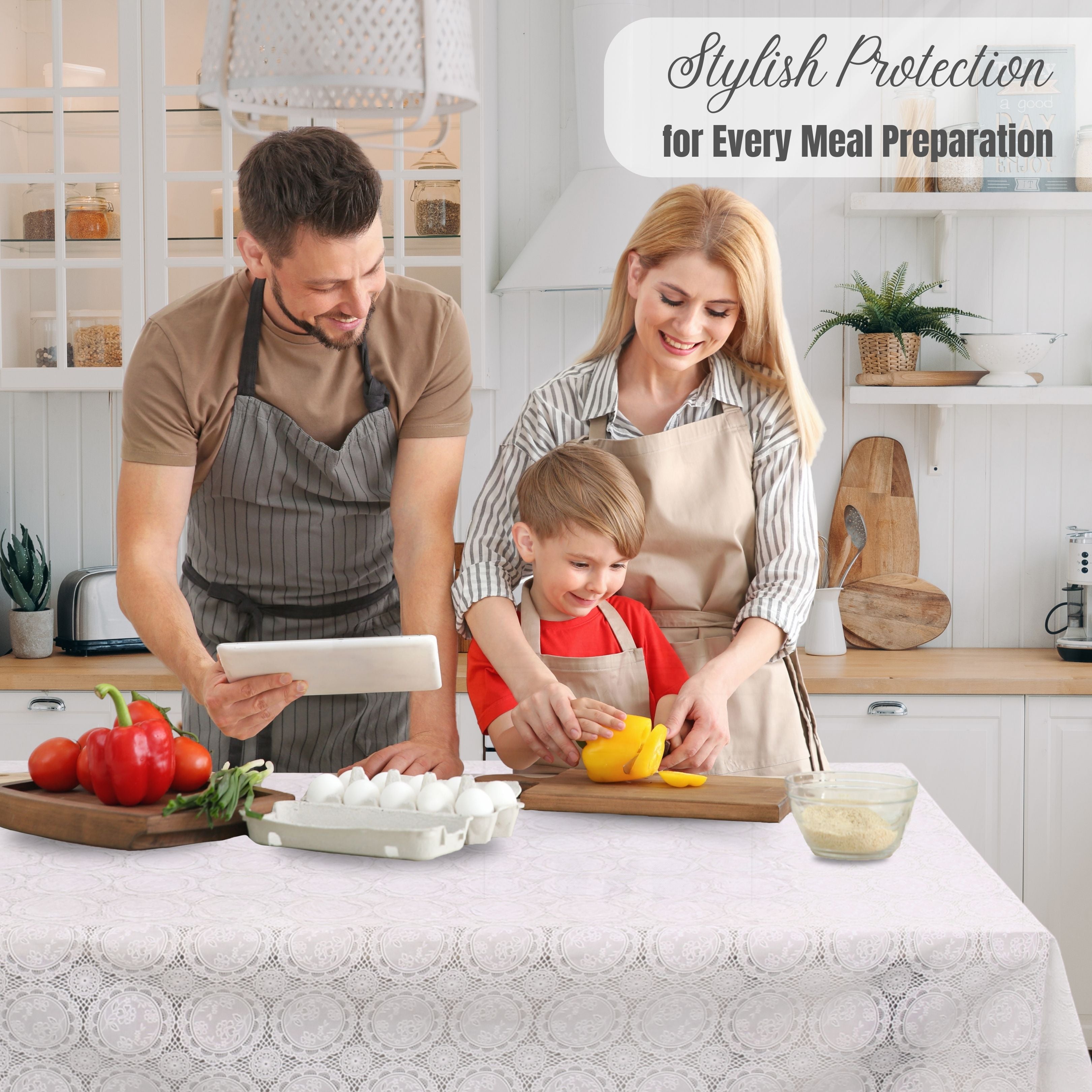 KP Home White Medallion Lace PVC Tablecloth – 200x137cm & 137x137cm Wipe Clean Waterproof Oilcloth for Indoor & Outdoor Use