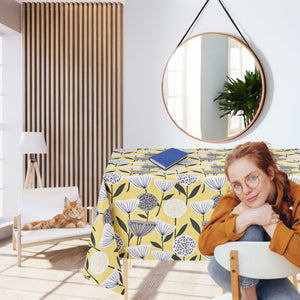 KP Home Yellow Sunlit Blossom Wipe Clean Tablecloth  PVC Tablecloth – 200x137cm & 137x137cm Wipe Clean Waterproof Oilcloth for Indoor & Outdoor Use