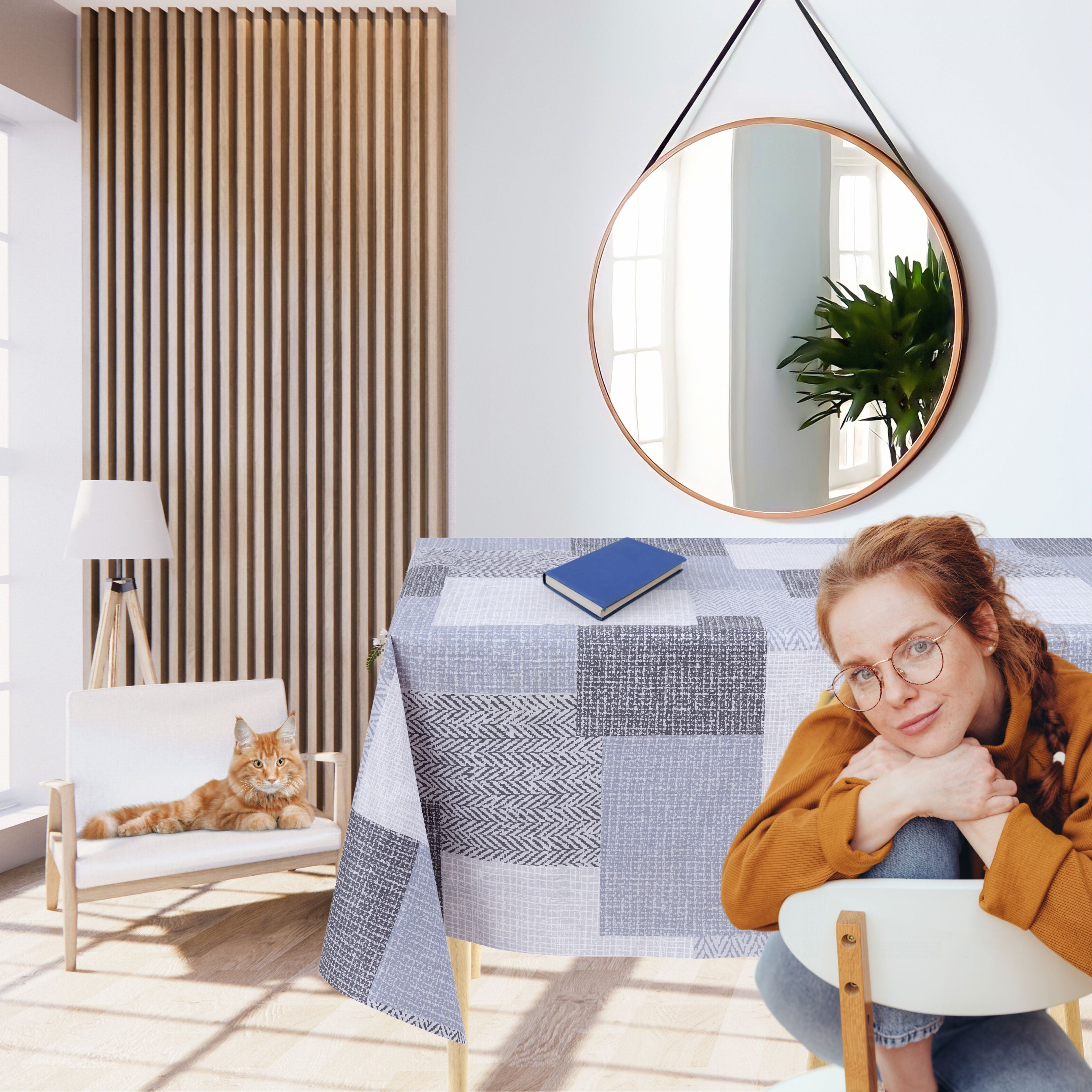 KP Home Grey Textured Patchwork Pattern  PVC Tablecloth – 200x137cm & 137x137cm Wipe Clean Waterproof Oilcloth for Indoor & Outdoor Use