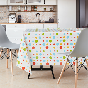 KP HOME Wipe Clean Tablecloth Rectangular - PVC Wipeable Plastic Table Cloth for Outdoor - Waterproof Rectangle Kids Oilcloth 6 Seat Table Cover in Colorful Polka Dot Print