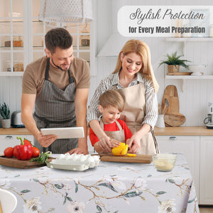 KP Home Petals of Calm Pattern PVC Tablecloth – 200x137cm & 137x137cm Wipe Clean Waterproof Oilcloth for Indoor & Outdoor Use