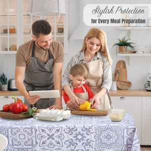 KP Home Grey Timeless Tile Charm Pattern PVC Tablecloth – 200x137cm & 137x137cm Wipe Clean Waterproof Oilcloth for Indoor & Outdoor Use