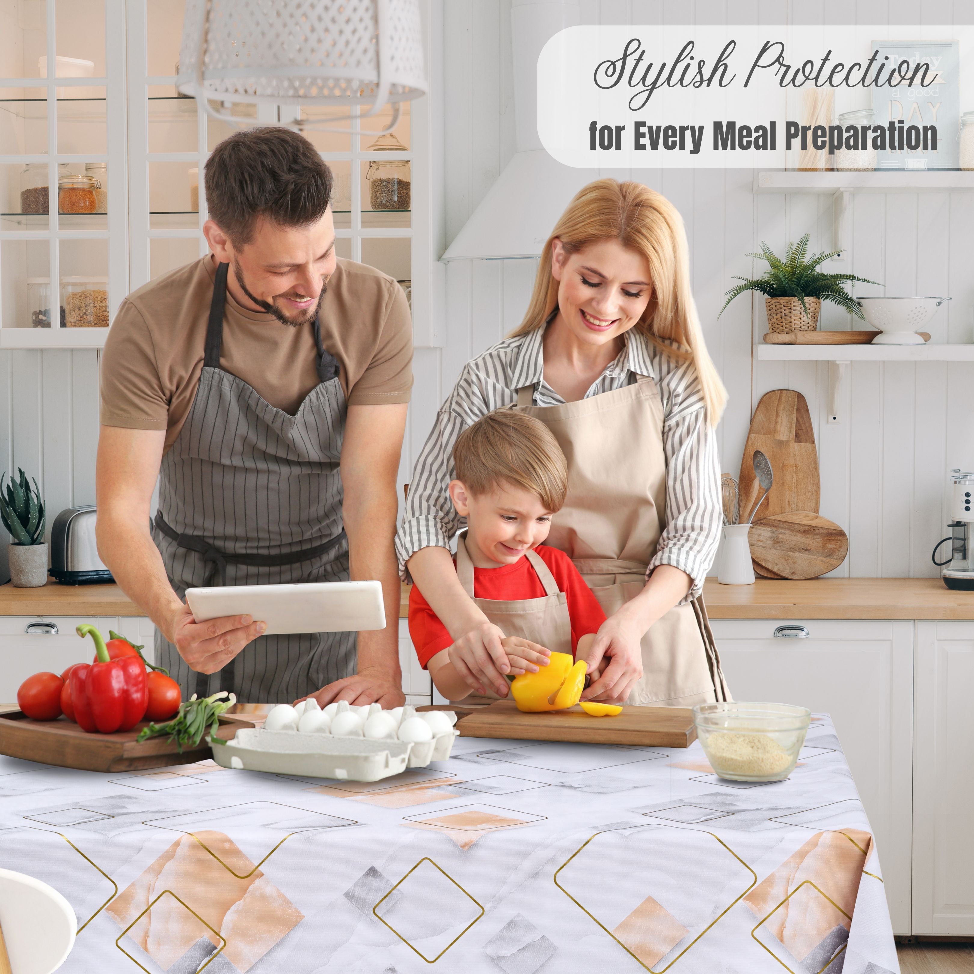 KP Home Marble Geo Lux Pattern PVC Tablecloth – 200x137cm & 137x137cm Wipe Clean Waterproof Oilcloth for Indoor & Outdoor Use