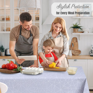 KP Home Grey Symmetry in Motion Pattern  PVC Tablecloth – 200x137cm & 137x137cm Wipe Clean Waterproof Oilcloth for Indoor & Outdoor Use