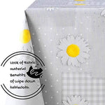 KP HOME Wipe Clean Tablecloth Rectangular Table- Wipeable Tablecloth up to 6 Seats Waterproof Plastic Cover Kitchen Vinyl Oilcloth Grey Daisy Chamomile Flower Patchwork Design