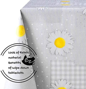 KP HOME Wipe Clean Tablecloth Rectangular Table- Wipeable Tablecloth up to 6 Seats Waterproof Plastic Cover Kitchen Vinyl Oilcloth Grey Daisy Chamomile Flower Patchwork Design