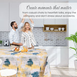 KP Home Yellow Abstract Brushstroke Charm Pattern  PVC Tablecloth – 200x137cm & 137x137cm Wipe Clean Waterproof Oilcloth for Indoor & Outdoor Use