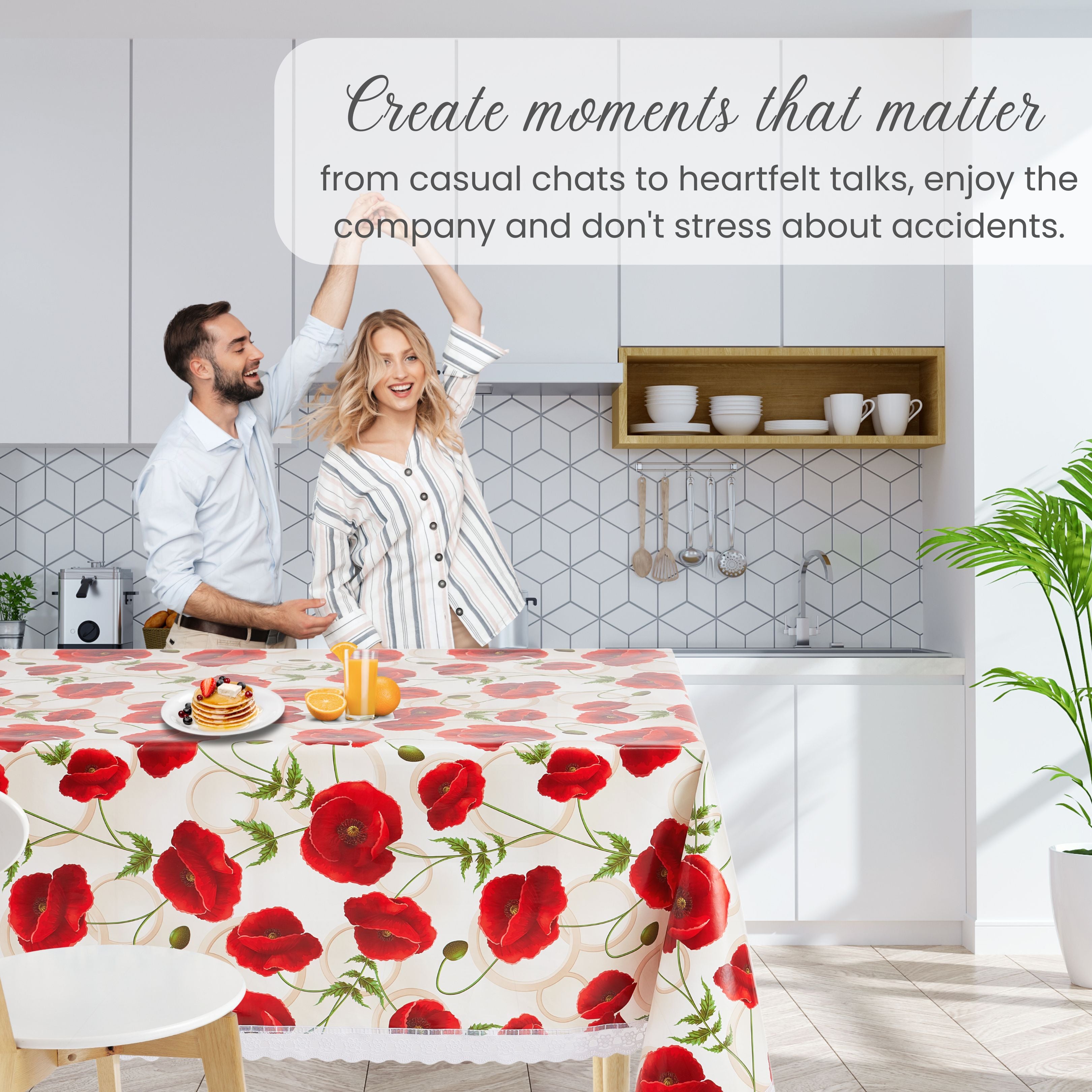 KP HOME Poppy Lace Bloom PVC Tablecloth – 200x140cm Wipe Clean Waterproof Oilcloth for Indoor & Outdoor Use