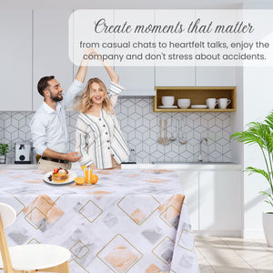 KP Home Marble Geo Lux Pattern PVC Tablecloth – 200x137cm & 137x137cm Wipe Clean Waterproof Oilcloth for Indoor & Outdoor Use