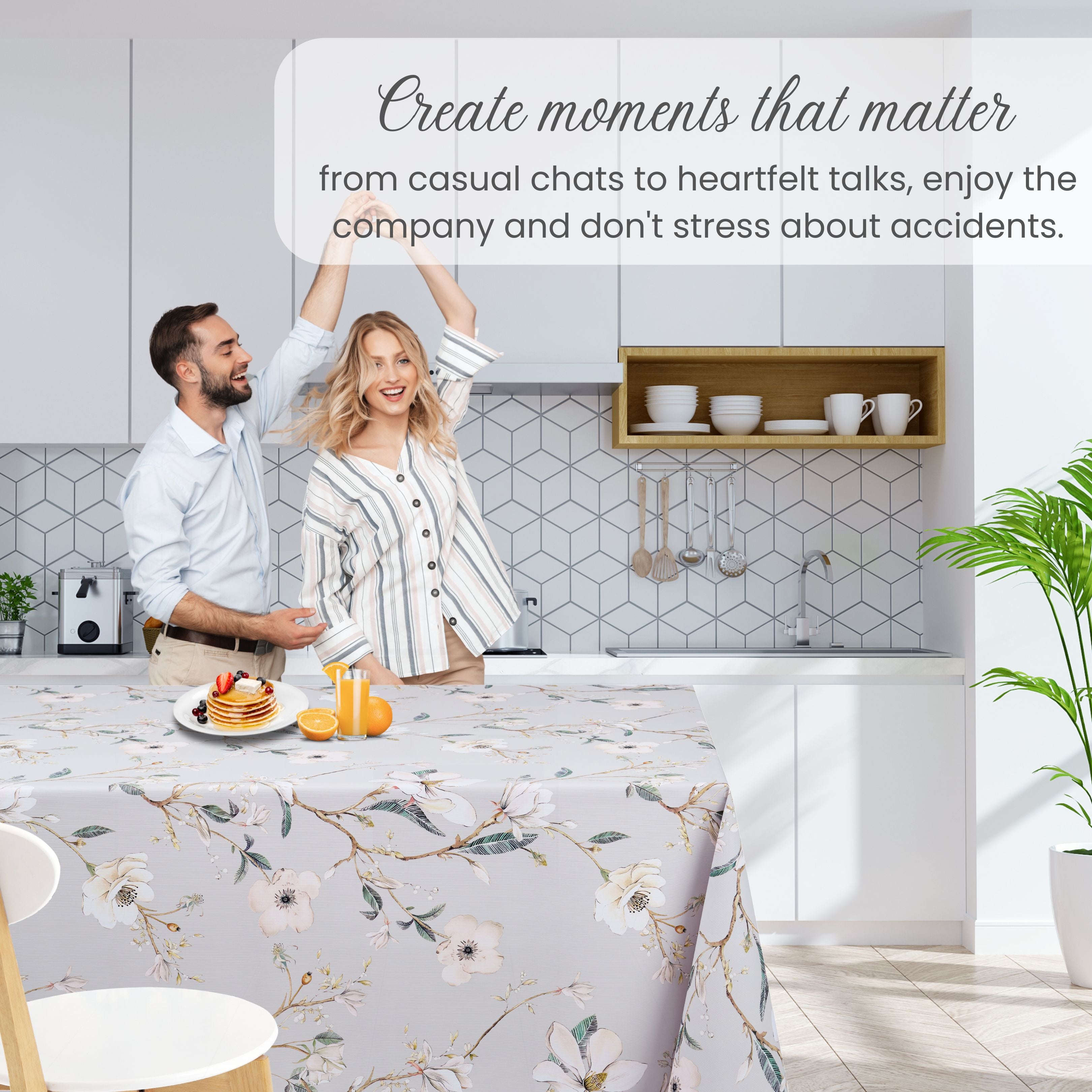 KP Home Petals of Calm Pattern PVC Tablecloth – 200x137cm & 137x137cm Wipe Clean Waterproof Oilcloth for Indoor & Outdoor Use