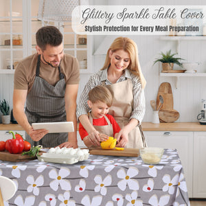 KP Home Vivid Petal Harmony Glitter Pattern  PVC Tablecloth – 200x137cm & 137x137cm Wipe Clean Waterproof Oilcloth for Indoor & Outdoor Use