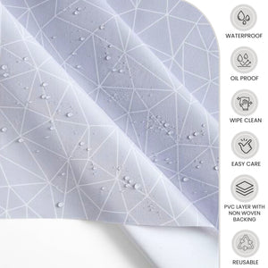 KP Home Grey Symmetry in Motion Pattern  PVC Tablecloth – 200x137cm & 137x137cm Wipe Clean Waterproof Oilcloth for Indoor & Outdoor Use