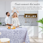 KP Home Grey Timeless Tile Charm Pattern PVC Tablecloth – 200x137cm & 137x137cm Wipe Clean Waterproof Oilcloth for Indoor & Outdoor Use