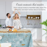 KP Home Horizon Glow Charm with Gold Shimmer PVC Tablecloth – 200x137cm & 137x137cm Wipe Clean Waterproof Oilcloth for Indoor & Outdoor Use