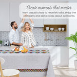 KP Home Grey Folk Art Elegance Pattern  PVC Tablecloth – 200x137cm & 137x137cm Wipe Clean Waterproof Oilcloth for Indoor & Outdoor Use