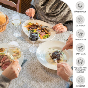 KP Home White Medallion Lace PVC Tablecloth – 200x137cm & 137x137cm Wipe Clean Waterproof Oilcloth for Indoor & Outdoor Use