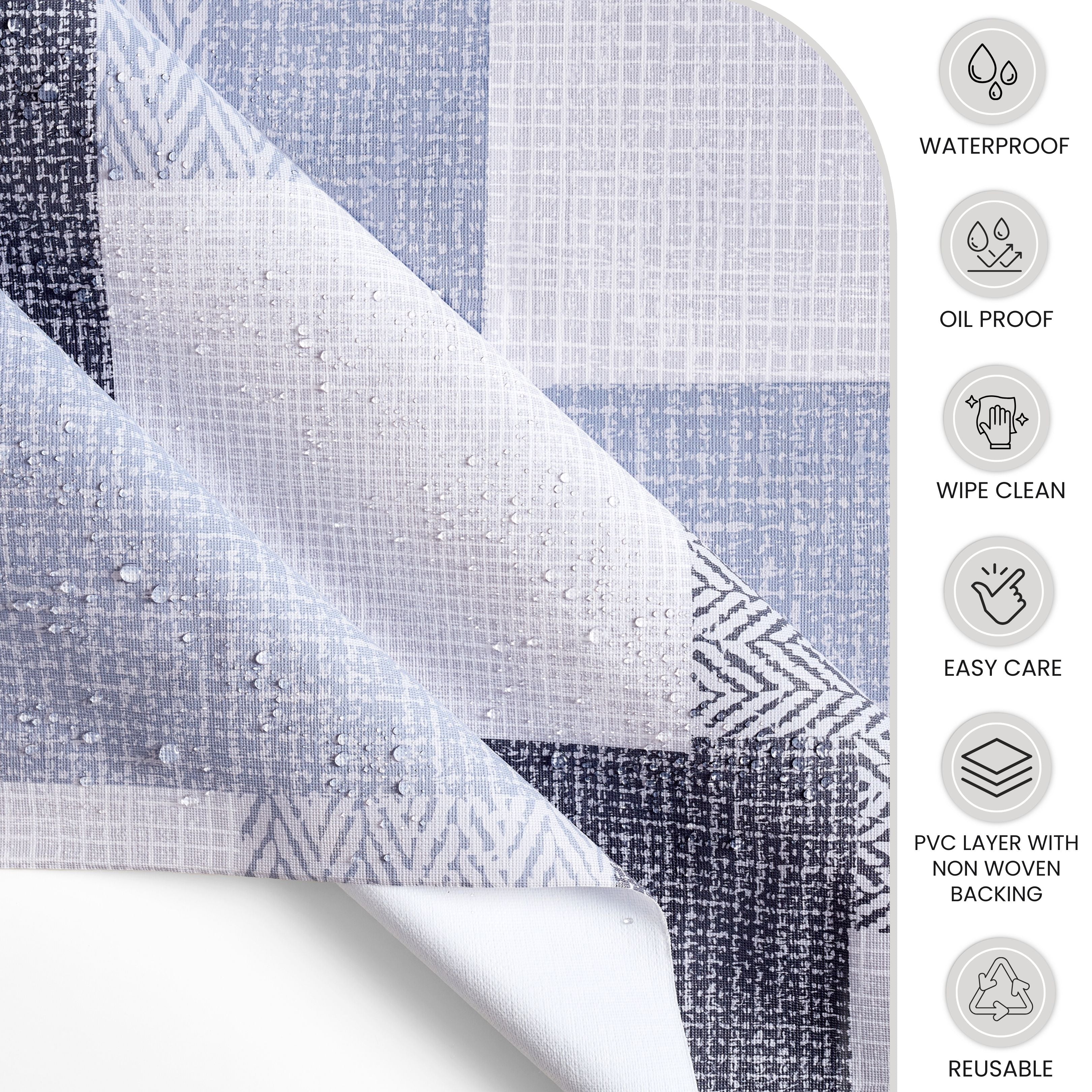KP Home Grey Textured Patchwork Pattern  PVC Tablecloth – 200x137cm & 137x137cm Wipe Clean Waterproof Oilcloth for Indoor & Outdoor Use
