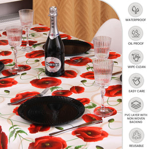 KP HOME Poppy Lace Bloom PVC Tablecloth – 200x140cm Wipe Clean Waterproof Oilcloth for Indoor & Outdoor Use
