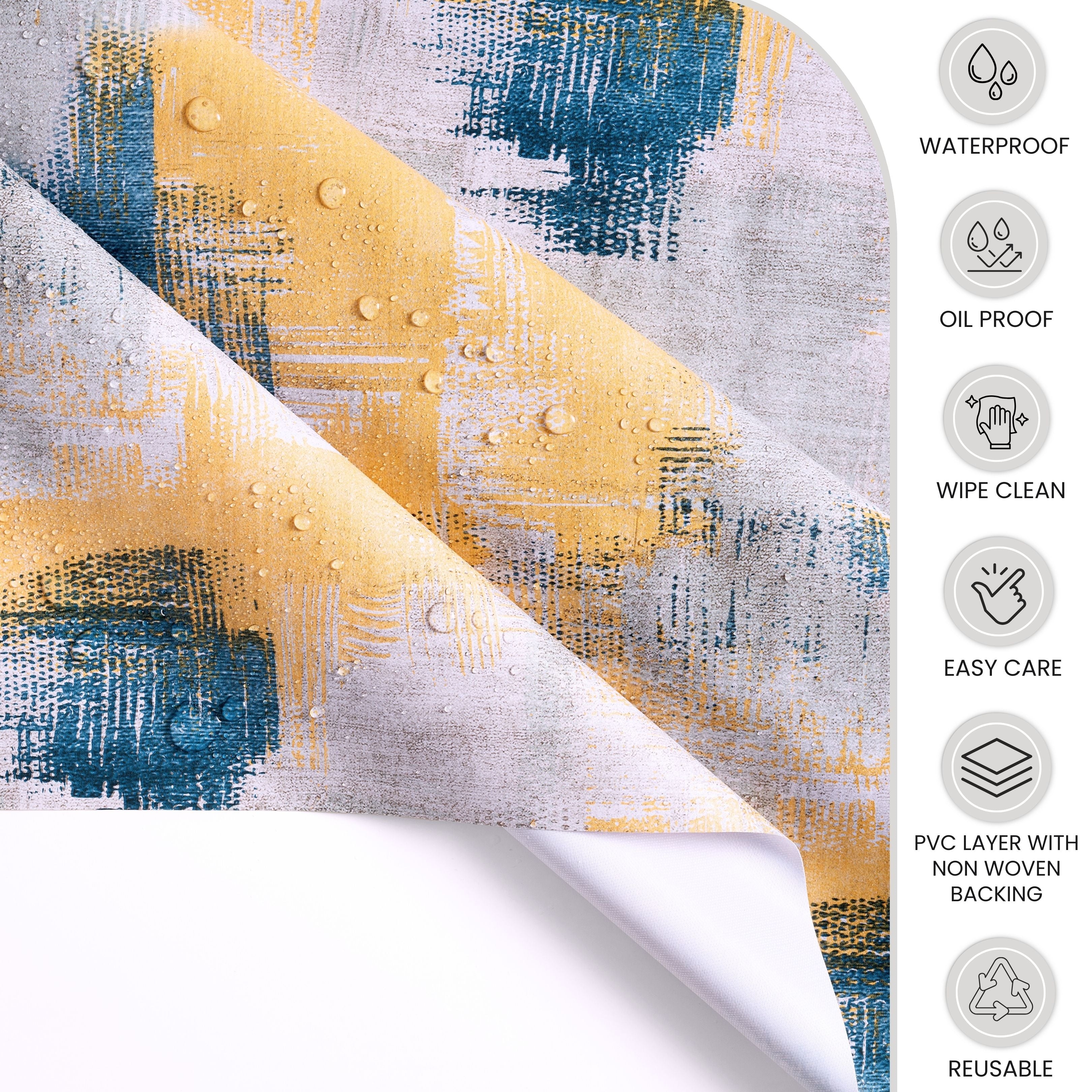 KP Home Yellow Abstract Brushstroke Charm Pattern  PVC Tablecloth – 200x137cm & 137x137cm Wipe Clean Waterproof Oilcloth for Indoor & Outdoor Use
