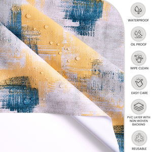 KP Home Yellow Abstract Brushstroke Charm Pattern  PVC Tablecloth – 200x137cm & 137x137cm Wipe Clean Waterproof Oilcloth for Indoor & Outdoor Use