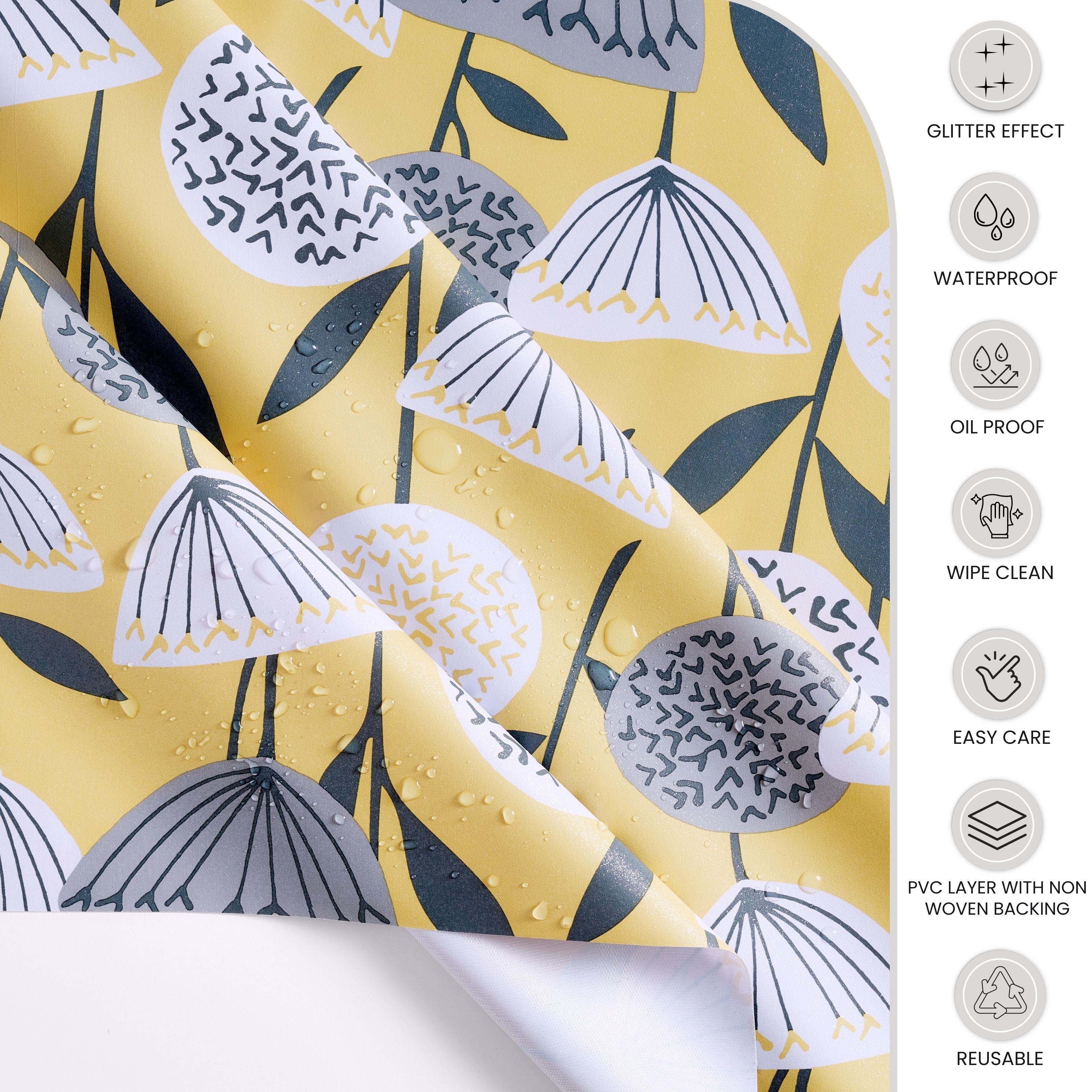 KP Home Yellow Sunlit Blossom Wipe Clean Tablecloth  PVC Tablecloth – 200x137cm & 137x137cm Wipe Clean Waterproof Oilcloth for Indoor & Outdoor Use