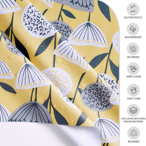 KP Home Yellow Sunlit Blossom Wipe Clean Tablecloth  PVC Tablecloth – 200x137cm & 137x137cm Wipe Clean Waterproof Oilcloth for Indoor & Outdoor Use