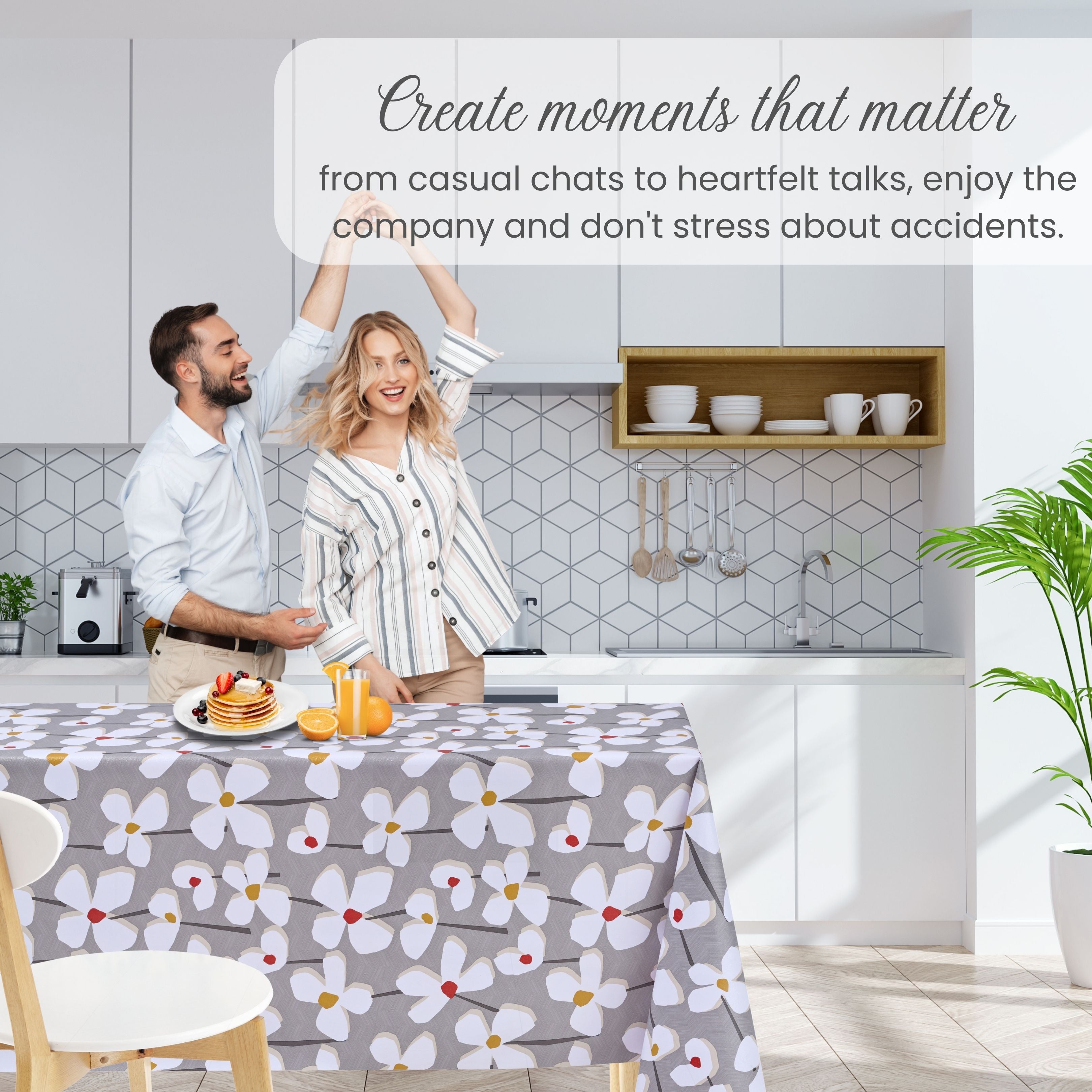 KP Home Vivid Petal Harmony Glitter Pattern  PVC Tablecloth – 200x137cm & 137x137cm Wipe Clean Waterproof Oilcloth for Indoor & Outdoor Use