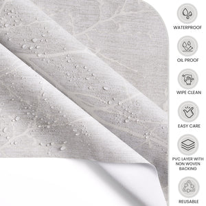 KP Home Grey Serene Tree Branches Pattern  PVC Tablecloth – 200x137cm & 137x137cm Wipe Clean Waterproof Oilcloth for Indoor & Outdoor Use
