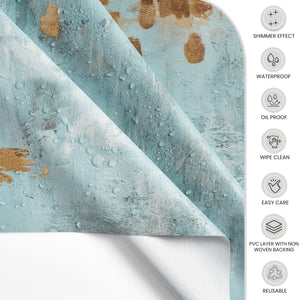 KP Home Horizon Glow Charm with Gold Shimmer PVC Tablecloth – 200x137cm & 137x137cm Wipe Clean Waterproof Oilcloth for Indoor & Outdoor Use