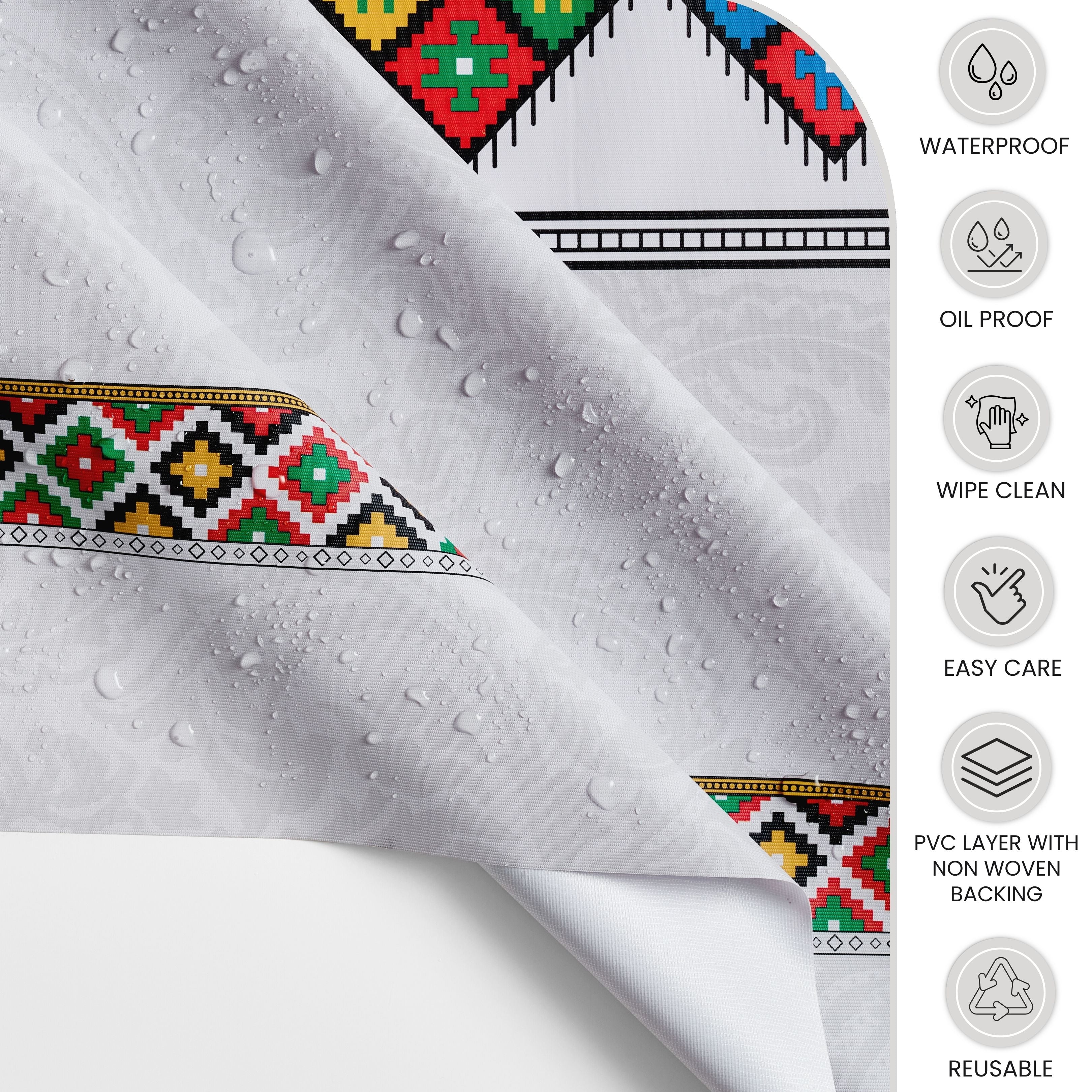 KP Home Grey Folk Art Elegance Pattern  PVC Tablecloth – 200x137cm & 137x137cm Wipe Clean Waterproof Oilcloth for Indoor & Outdoor Use