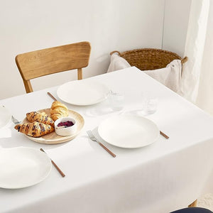 KP HOME Waterproof PVC Wipe Clean Tablecloth - Rectangular Oilcloth - Embossed Elegant Oil Cloth Table Cloth - Plastic Kitchen Wipeable Table Cover in Plain White
