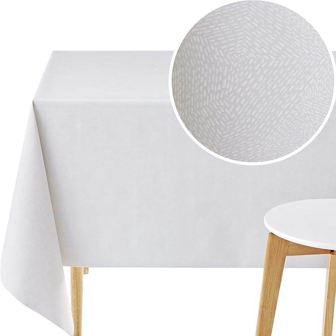 KP HOME Waterproof PVC Table Cloth - Rectangle Oilcloth - Minimalistic Dash Lines Plastic Tablecloth Wipe Clean - Wipeable Garden Table Cover in Classic Grey