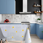 KP HOME Wipe Clean Tablecloth Rectangular Table- Wipeable Tablecloth up to 6 Seats Waterproof Plastic Cover Kitchen Vinyl Oilcloth Grey Daisy Chamomile Flower Patchwork Design