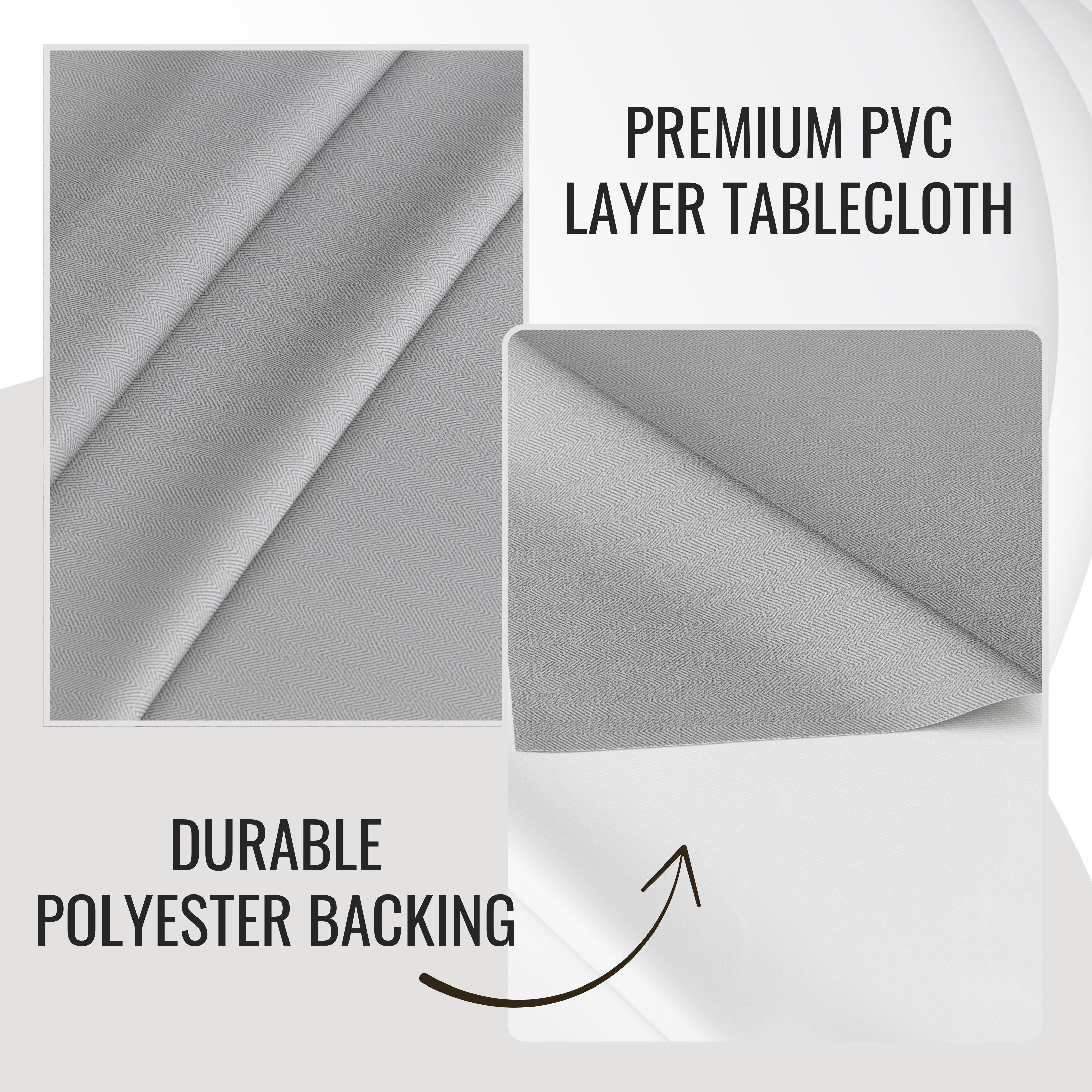 KP Home Grey Herringbone PVC Tablecloth – Waterproof Wipeable Plastic Table Cover with Woven Effect – Soft Touch Outdoor Oilcloth
