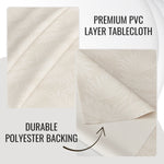 KP Home Ivory PVC Table Cloth Wipe Clean With White Fern Leaves - Wipeable Plastic Waterproof Table Cover with Soft Touch Feel in Cream Beige