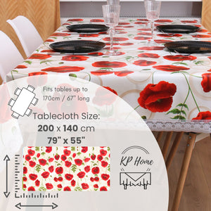 KP HOME Poppy Lace Bloom PVC Tablecloth – 200x140cm Wipe Clean Waterproof Oilcloth for Indoor & Outdoor Use