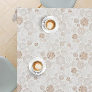 KP HOME Wipe Clean Tablecloth Rectangular in Lace Print - PVC Wipeable Plastic Table Cloth for Outdoor - Waterproof Rectangle Beige Oilcloth 8 Seat Dining Table Cover