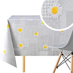 KP HOME Wipe Clean Tablecloth Rectangular Table- Wipeable Tablecloth up to 6 Seats Waterproof Plastic Cover Kitchen Vinyl Oilcloth Grey Daisy Chamomile Flower Patchwork Design
