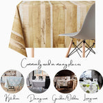 KP HOME PVC Wipe Clean Table Cloth Rectangular 250x140 cm / 98x55 In - Wipeable Tablecloth up to 8 Seats - Waterproof Vinyl Oilcloth with Wood Plank Effect, Shade of Rustic Beige to Golden Brown