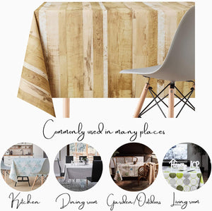 KP HOME PVC Wipe Clean Table Cloth Rectangular 250x140 cm / 98x55 In - Wipeable Tablecloth up to 8 Seats - Waterproof Vinyl Oilcloth with Wood Plank Effect, Shade of Rustic Beige to Golden Brown