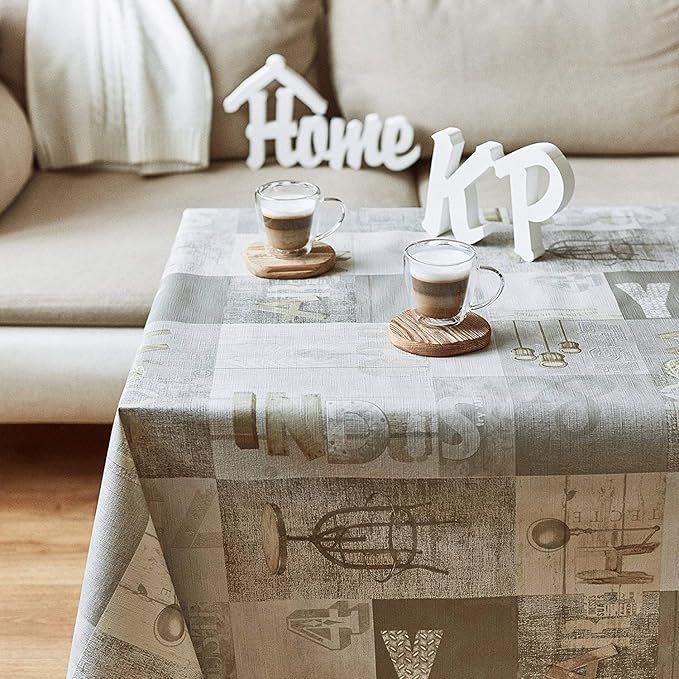 KP HOME Waterproof PVC Table Cloth - Rectangle Oilcloth 78 X 55 in | 200 X 140 cm - Industrial Rustic Loft Wood Wipeable Tablecloth - Garden Plastic Table Cover Wipe Clean in Grey Brown