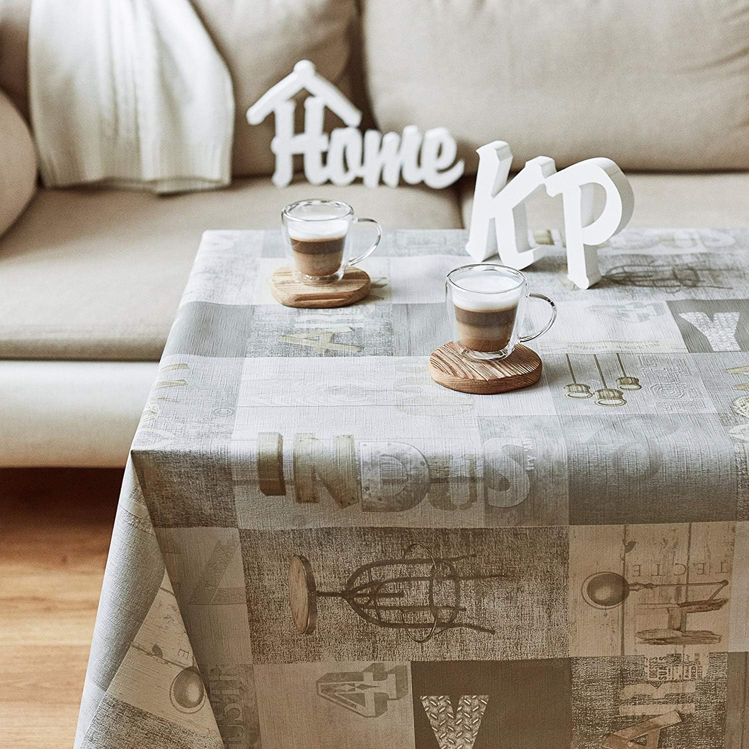 KP HOME Waterproof PVC Table Cloth - Rectangle Oilcloth 78 X 55 in | 200 X 140 cm - Industrial Rustic Loft Wood Wipeable Tablecloth - Garden Plastic Table Cover Wipe Clean in Grey Brown