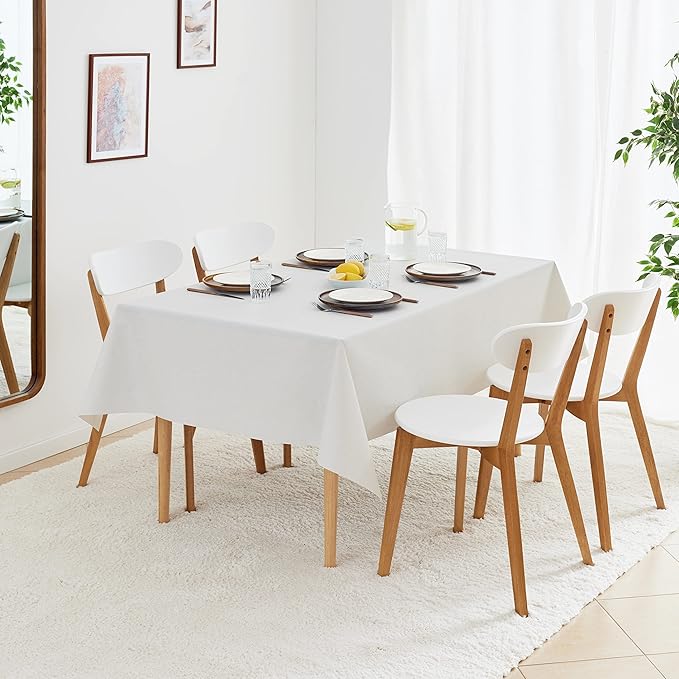 KP HOME Waterproof PVC Table Cloth - Rectangle Oilcloth - Minimalistic Dash Lines Plastic Tablecloth Wipe Clean - Wipeable Garden Table Cover in Classic Grey